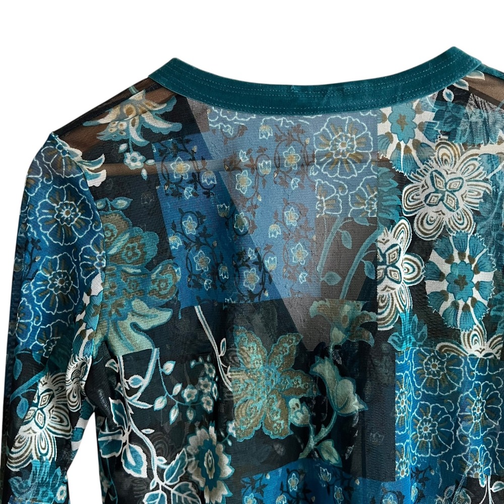 Nicola VTG Y2K Mesh Front Tie Velvet Trim Floral Long Sleeve Top M Fairy Grunge - Picture 5 of 12
